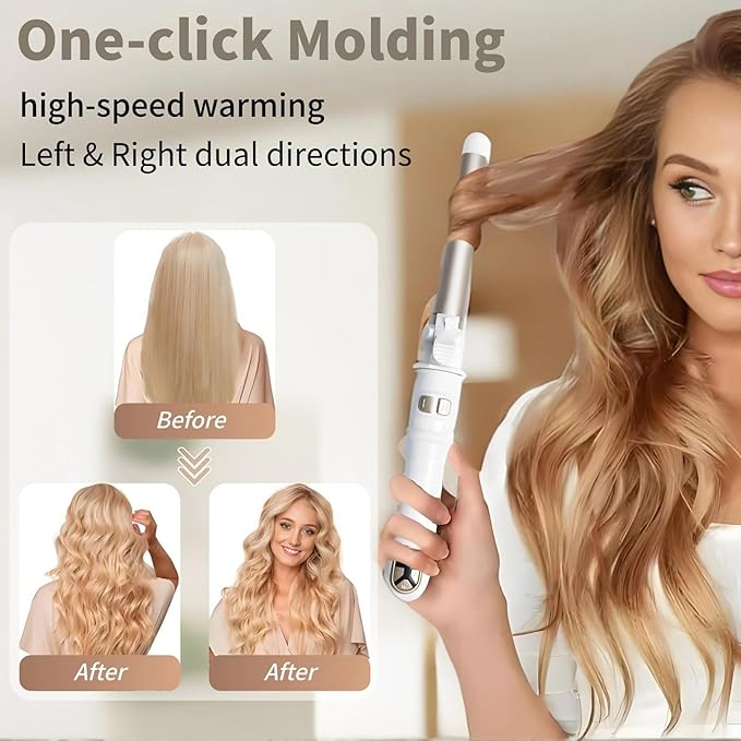 1.1 inch Automatic Curling Wand Rotating Curling Iron for Long Short Hair, Automatic Hair Curler with LED Display, Professional Hair Styling Irons Fast Heating
