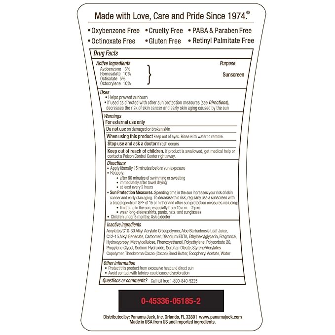 Panama Jack Sunscreen Suntan Lotion - SPF 85, Broad Spectrum UVA/UVB Protection, PABA, Paraben, Gluten & Cruelty Free, 6 FL OZ (Pack of 6)