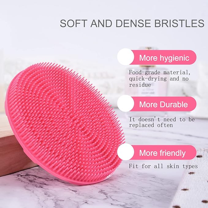 INNERNEED Food-Grade Soft Silicone Body Scrubber Shower Brush Handheld Cleansing Skin Brush, Gentle Exfoliating and Lather Well (Pack of 4)