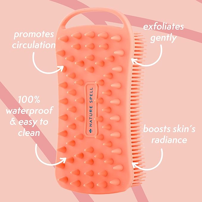 Nature Spell Silicone Body Scrubber, Dual-Sided Exfoliator & Cleansing Brush, Waterproof