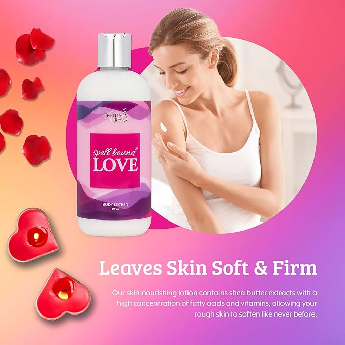 Freida and Joe Scented Body Lotion For Women, Deep Moisturizing Cream, Womens Luxury Stocking Stuffers & Fragrance Gifts That Smell Good, 10oz (Spell Bound Love)