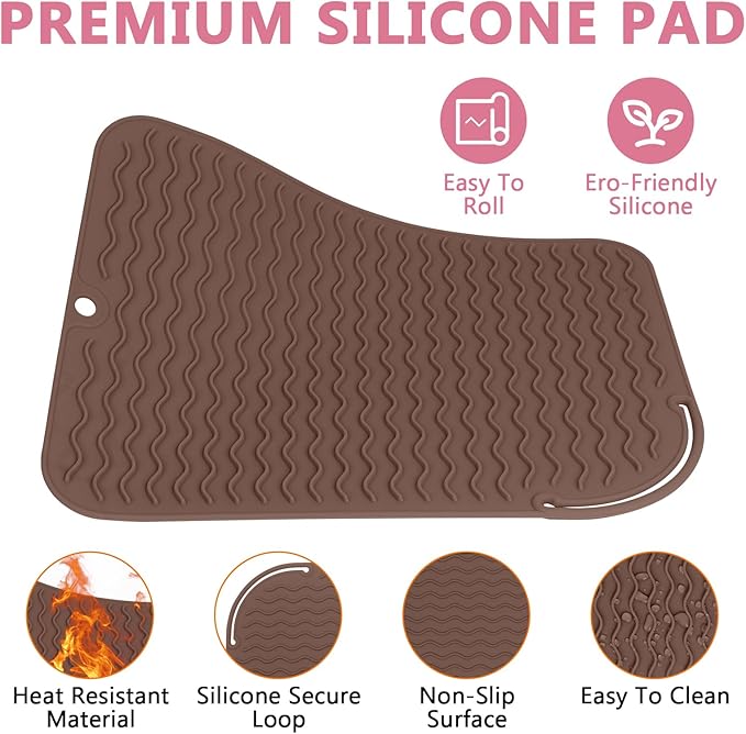Larger Size Silicone Heat Resistant Mat for Curling Irons, Flat Irons, Hair Straightener and Other Hair Styling Tools, Portable Hot Tools Pad Cover for Travel Vanity Salon(12.0" x 9.0")