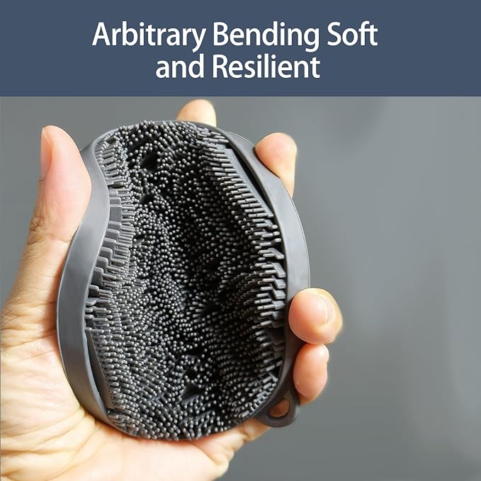 Silicone Body Scrubber-Silicone Shower Brush for Gentle Exfoliating & Lathering with Body Scrub & Wash, Durable & Hygienic, Deep Cleansing Exfoliator for All Skin Types - Shower Essential(1Pack.Grey)