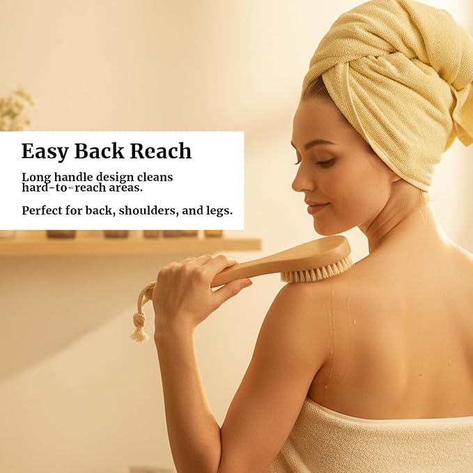 Dry Brush Set-4 Packs Natural Boar Bristle Dry Brushing Body Brush Exfoliating, Face, Foot, Bath Brush for Face and Body for Cellulite Lymphatic Drainage(Set A)