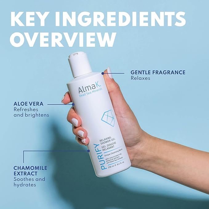 Alma K Relaxing Shower Gel - Nourishing Women and Men's Body Wash - Skincare with Dead Sea Minerals, Avocado Oil - White Tea and Neroli Scent - 8.4 oz