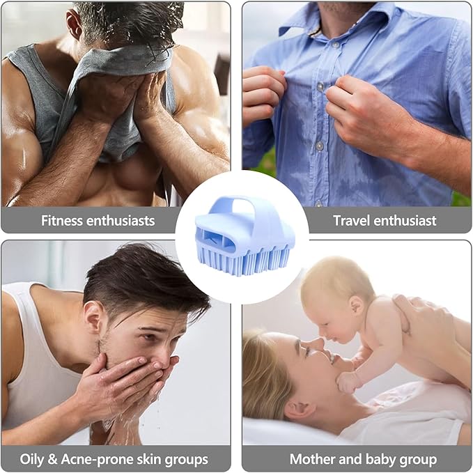 Silicone Body Scrubber with Handle - Exfoliating Shower Brush for Men & Women, Travel-Friendly & Quick-Dry, Soft Silicone Loofah Alternative for All Skin Types (Blue)