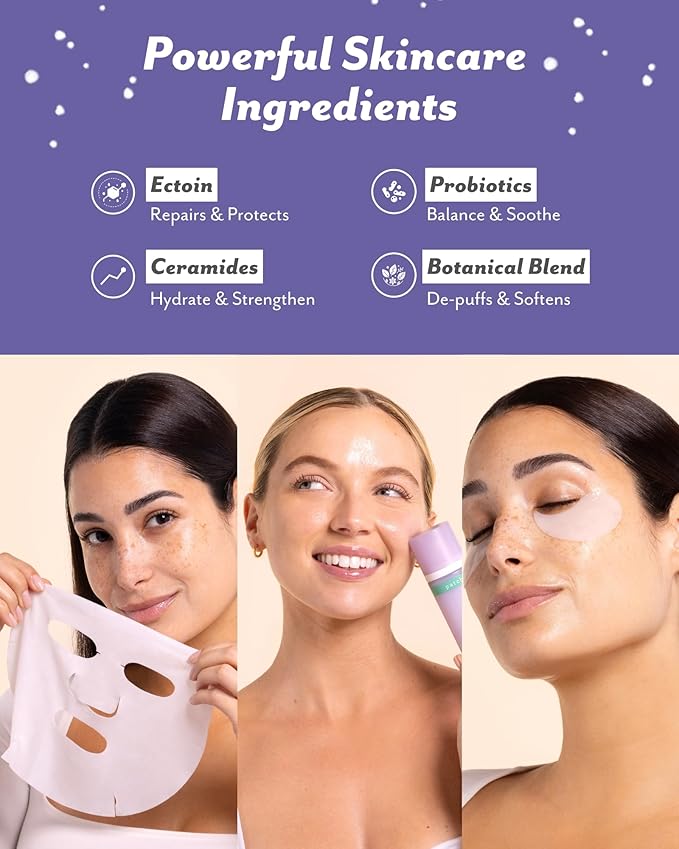 Patchology Cozy Comforts Holiday Skincare Gift Set - Soothing Under Eye Patches, Barrier-Boosting Hydrating Sheet Masks & Calming Mist - Limited Edition Winter Christmas Gifts & Stocking Stuffers