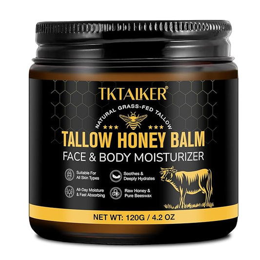 Beef Tallow for Skin, Beef Tallow for Face, Hydrating Tallow Balm with Raw Honey and Beeswax, Grass-Fed Beef Tallow & Raw Wild Honey Blend, Body & Face Moisturizer, Natural Formula, Light Scent