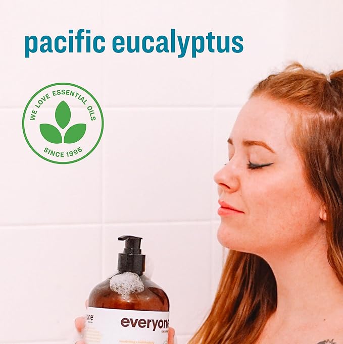 Everyone 3-in-1 Soap, Body Wash, Bubble Bath, Shampoo, 32 Ounce (Pack of 2), Pacific Eucalyptus, made with Essential Oils for Men and Women