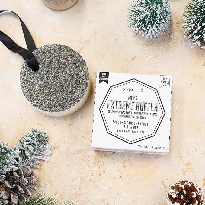 SPONGELLÉ Men's Extreme Buffer - Body Wash/Shower Gel Sponge - Bergamot Absolute White