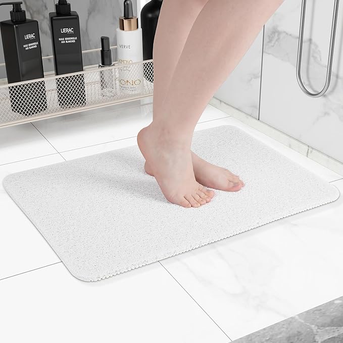 Non-Slip Bathtub Mat, Anti Slip Shower Mat, Fast Drying Bathtub Mats, Foot Scrubber Mat, Anti Slip Mat for Tub, Floor, Bathroom, Kitchen, Home, Hotel (White 24"×16")