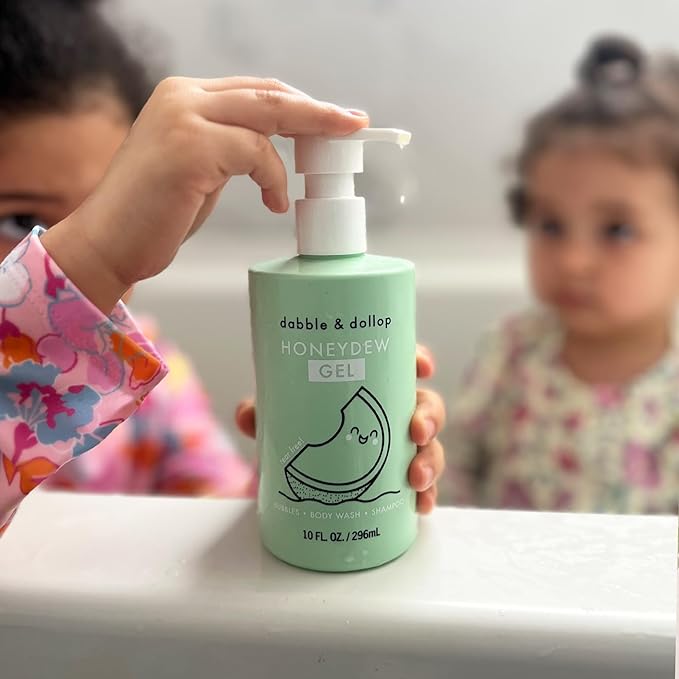 Dabble & Dollop Honeydew Melon Body Wash & Shampoo – 3-in-1 Natural Bubble Bath for Kids, No Parabens or Sulfates, Vegan, Gluten-Free, Tear-Free (10oz, Pack of 2)