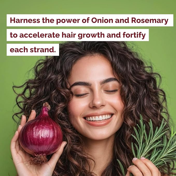 Just Nutritive Onion & Rosemary Shampoo for Hair Growth, Thickening, Strengthening - Sulfate-Free, Enriched with Red Onion Oil, Rosemary Oil, Tea Tree - 16 oz