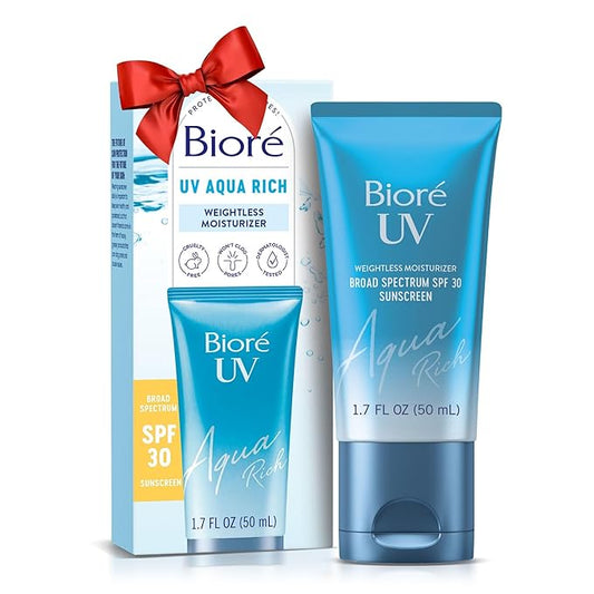Biore UV Aqua Rich SPF 30 PA+++ Daily Moisturizer Sunscreen for Face, For Sensitive Skin, Oil Free, Hyaluronic Acid, Vegan, Oxybenzone & Octinoxate Free, Dermatologist Tested, 1.7 Oz