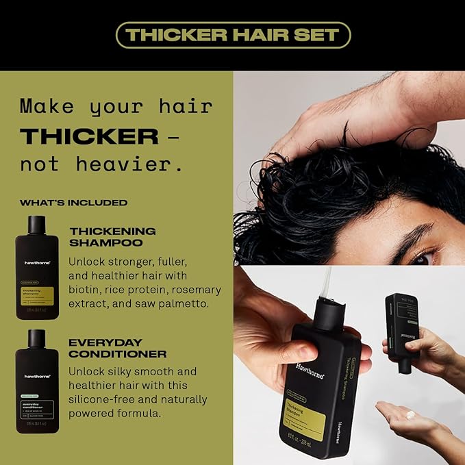 Hawthorne Thicker Hair Shampoo and Conditioner Set. Men’s All Natural Shampoo and Conditioner Set with Thickening Shampoo and Everyday Conditioner. Sulfate Free, Paraben Free. 8 Fl Oz Each.