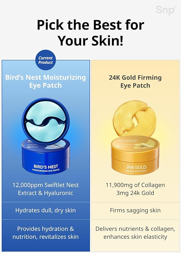 Snp 12,000ppm Bird's Nest + Hyaluronic Acid Eye Patch | Hydrating and Cooling for All Skin Types | Maximum Hydration Eye Patches | Korean Skincare Eye Mask | 60 Patches