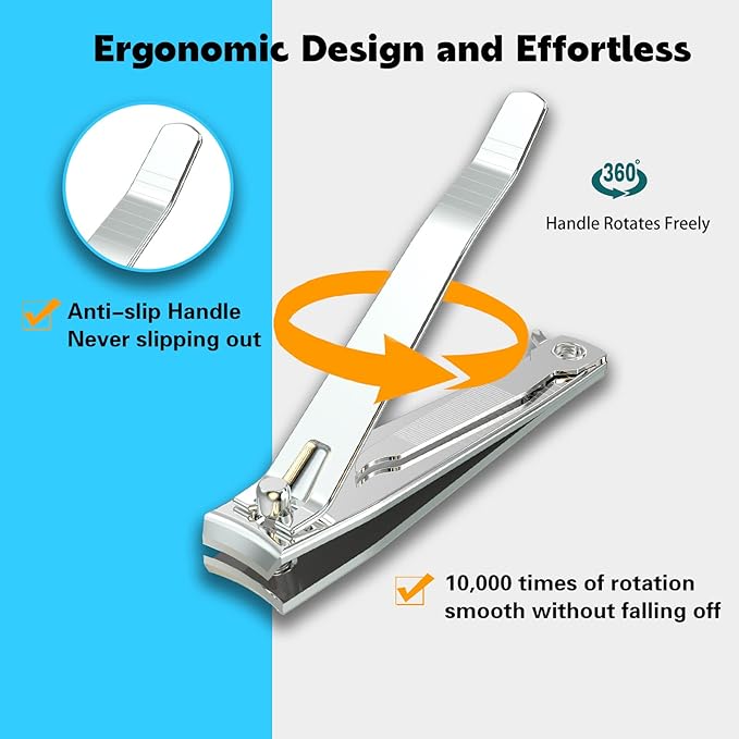 2PCS Stainless Steel Nail Clippers,Professional Fingernail Clipper and Toenail Clipper, Wide Easy Press Lever Nail Cutter with Swing Out Nail Cleaner/File for Men and Women