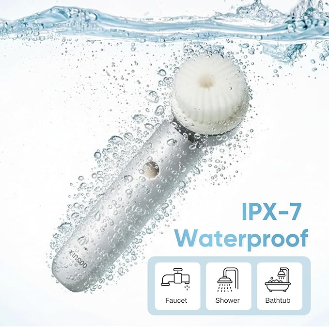 KINGDO Sonic Facial Cleansing Brush, Electric Face Scrubber with 3 Cleaning Modes, IPX7 Waterproof face Brushes for Cleansing with 2 Magnetic Brush Heads, Rechargeable Battery for All Skin Types