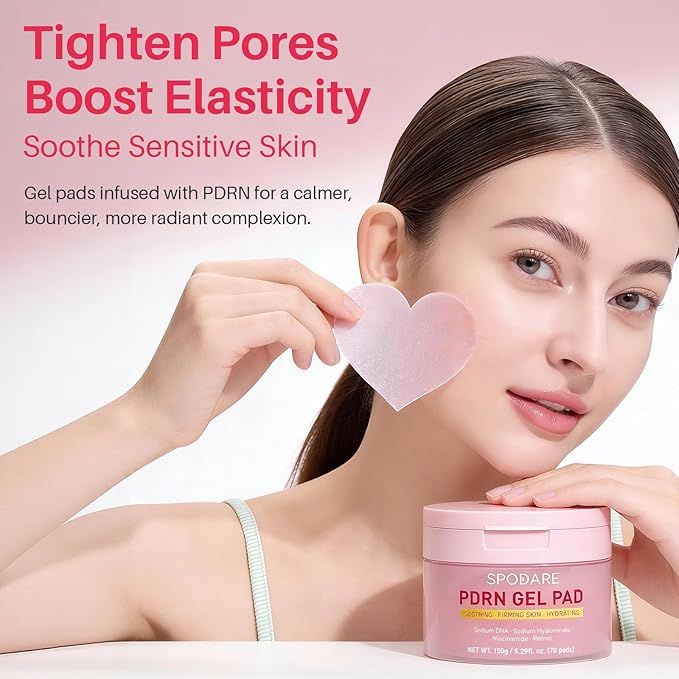 PDRN Collagen Gel Toner Pads with Salmon DNA, Pore Tightening, Skin Plumping Sheets for Elasticity, Hydration & Sensitive Skin, Natural-Inspired Soothing Mask for Teens, 70 Count