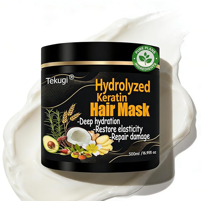Natural Hydrolyzed Keratin Hair Mask - Repair & Moisture Treatment for Color Treated, Bleached, Heat Damaged & Dry Hair - Nourishes Fine, Damaged & Curly Types - Silicone-Free(16.9Fl Oz)