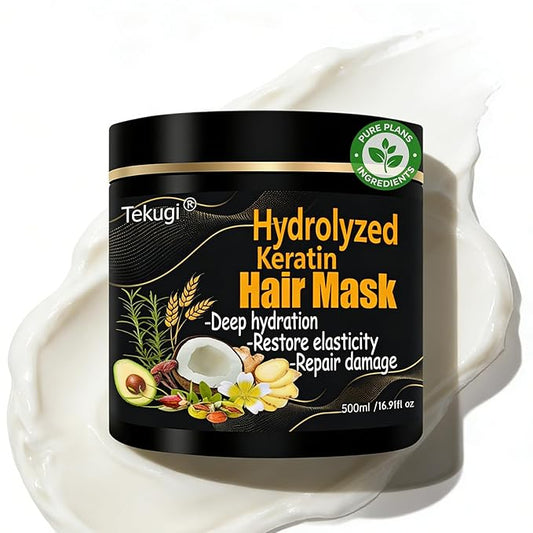 Natural Hydrolyzed Keratin Hair Mask - Repair & Moisture Treatment for Color Treated, Bleached, Heat Damaged & Dry Hair - Nourishes Fine, Damaged & Curly Types - Silicone-Free(16.9Fl Oz)