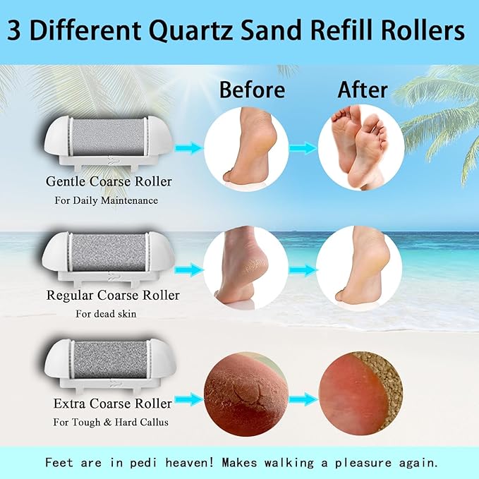 Callus Remover for Feet Electric Foot File, 13-in-1 Professional Pedicure Tools Foot Care Kit, Foot Scrubber Pedi for Hard Cracked Dry Dead Skin, 3 Rollers, 2 Speed, Battery Display (White&Grey)