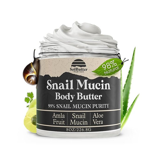 PURPLE CANYON 99% Snail Mucin Body Butter 8oz | Reduce Blemishes, Dark Spots, and Wrinkles for Radiant Skin | Skin Care Snail Cream Moisturizer Dry Skin Repair