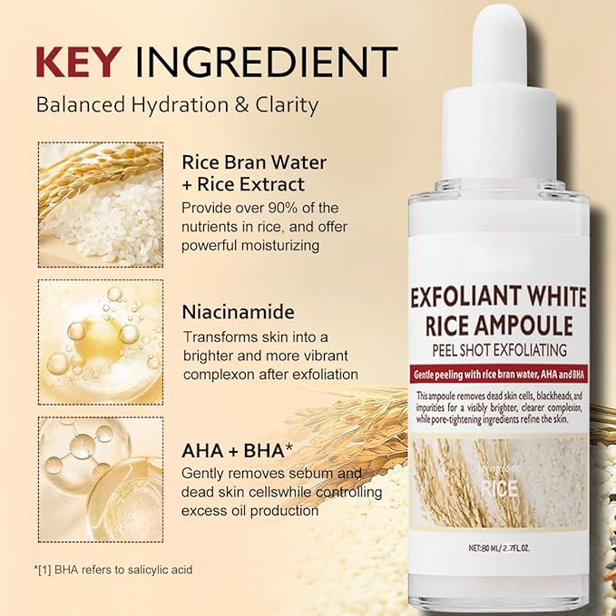 Peel Shot Glow Rice Peeling Ampoule, Soft Exfoliating Face and Body Scrub, Korean Skincare-80ml