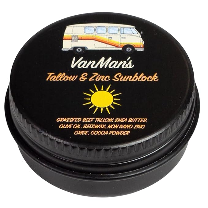 Vanman's Tiny Zinc and Tallow Sunscreen - Water Resistant 20 SPF With Grass-Fed/Finished Beef Tallow, Olive Oil, Beeswax - Mineral Non-Nano Sunscreen - 0.25 oz