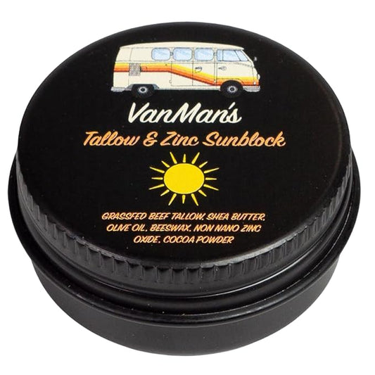 Vanman's Tiny Zinc and Tallow Sunscreen - Water Resistant 20 SPF With Grass-Fed/Finished Beef Tallow, Olive Oil, Beeswax - Mineral Non-Nano Sunscreen - 0.25 oz