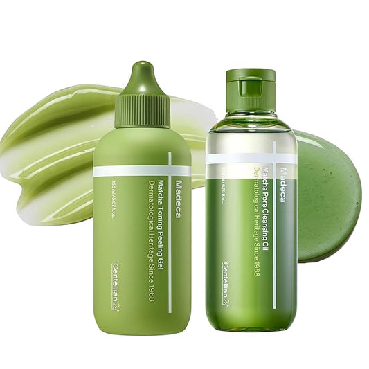 CENTELLIAN 24 Madeca Matcha Double Cleanse Set – Cleansing Oil 150ml + Toning Peeling Gel 5.07 fl oz, Low-Irritation Pore Care, Sebum & Blackhead Control, Korean Skincare Bundle