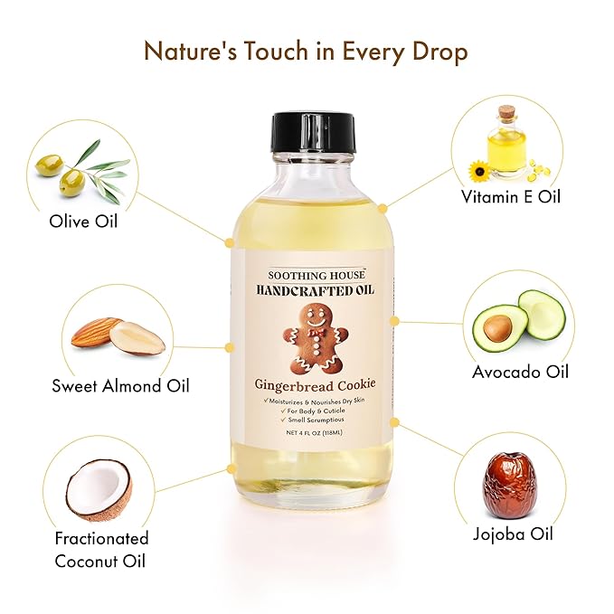 Gingerbread Cookie Body Oil: Moisturizing Body Oil for Soft, Glowing Skin with Almond & Jojoba Oil (4 fl oz)
