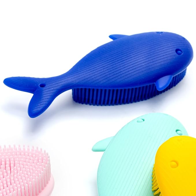 Premium Sensory Brush for Kids or Autism,Soft Silicone Body Scrubber,2 in 1 Sensory Room Occupational Therapy Sensory Brushes,Silicone Loofah,Pet Shower Brush Bath Brush Shampoo Brush(Whale-Blue)