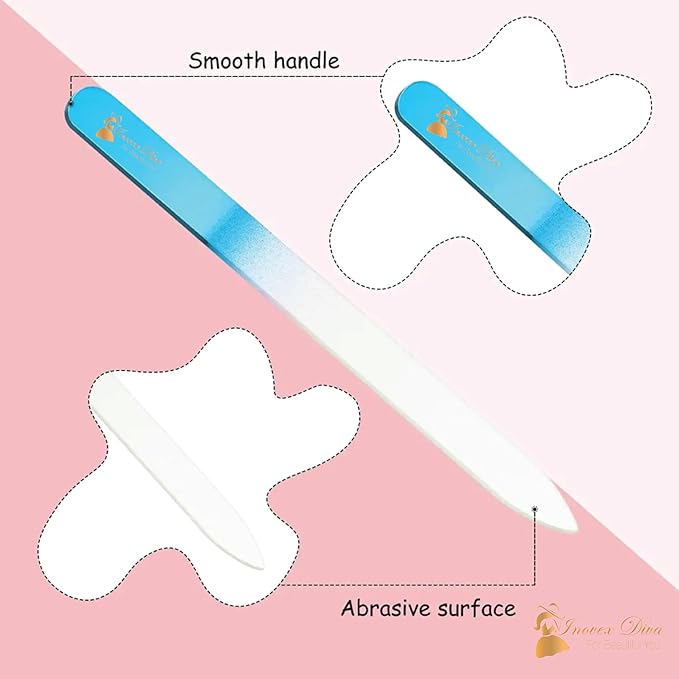 6 Pack Crystal Glass Finger nail File with PU Leather Bag, Professional Czech Glass acrylic Nail File & Nail Buffers, Nail File for Shiny, Natural & Acrylic Nails, Nail Care Tools Gifts by INOVEX Diva