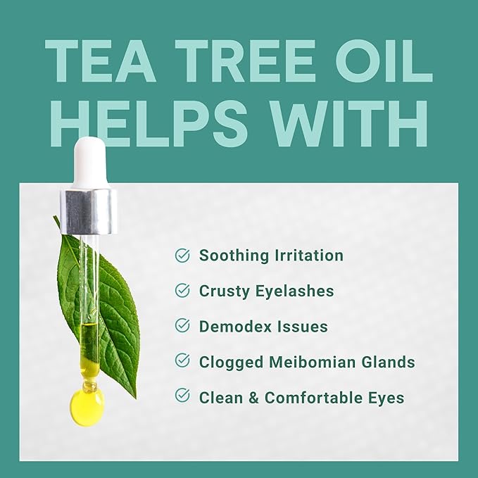 Tea Tree Eyelid Cleanser Wipes - 30 Single-Use Towelettes - Eyelash and Eyelid Wipes for Soothing Dry Eye Irritation, Demodex Removal and More