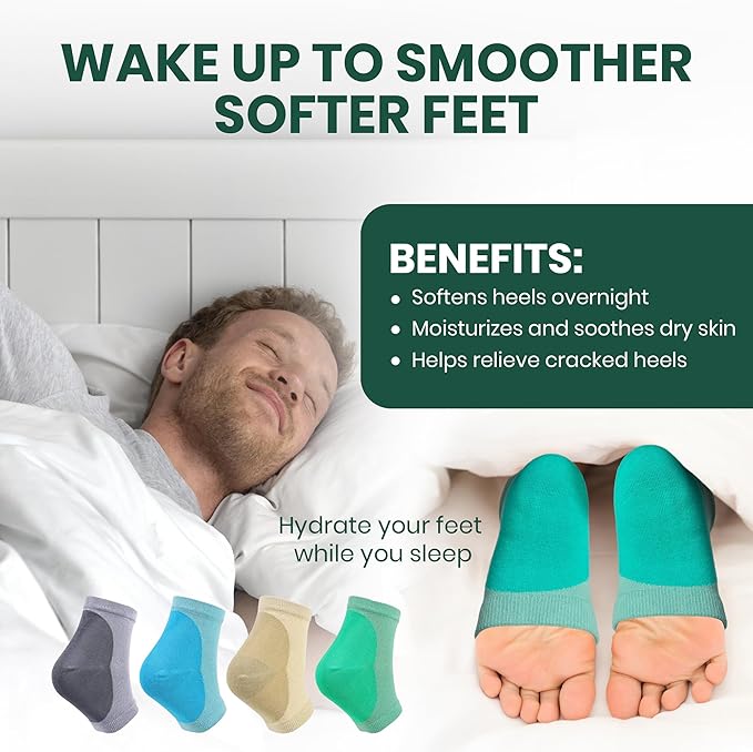 Moisturizing Heel Socks for Cracked Heels - Gel Socks for Dry Cracked Feet Repair - Silicone Socks for Women’s Foot Treatment & Overnight Hydration (Mint Green, 2-Pair)