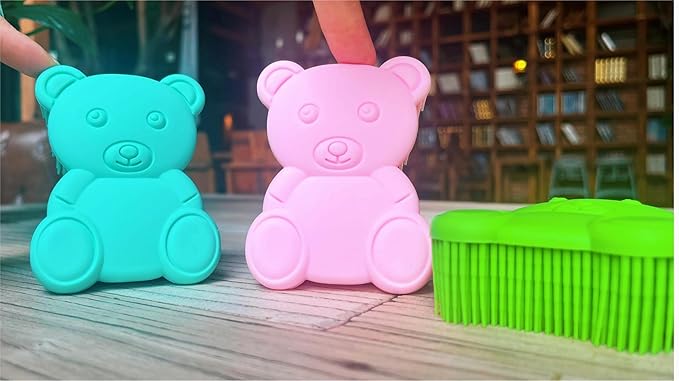 Premium Sensory Brushes for Kids or Autism,Soft Silicone Body Scrubber,2 in 1 Sensory Room Occupational Therapy,Silicone Loofah,Pets Shower Brush Bath Brush Shampoo Brush (3pcs(Bear))