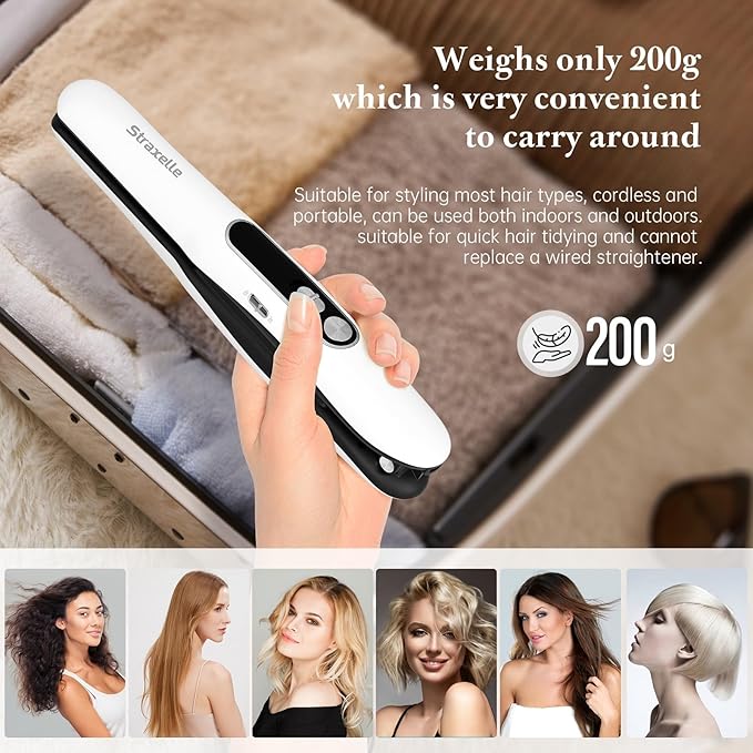 Mini Flat Iron Hair Straightener, 2 in 1 Cordless Hair Straightener and Curler for Travel, 5000mAh Rechargeable Straighteners, 350°F-420°F Portable Flat Iron for Women