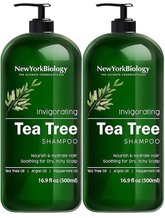 New York Biology Tea Tree Shampoo – Deep Cleanser – Relief for Dandruff and Dry Itchy Scalp – Therapeutic Grade - Helps Promote Hair Growth – 16.9 fl Oz - Pack of 2