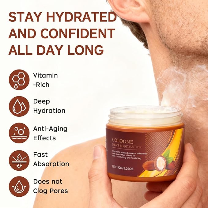 Cologne Body Butter for Men, 2 Pack Pheromone Scented Cream, Pheromone body butter for men,Hydrates and moisturizes to enhance attractiveness