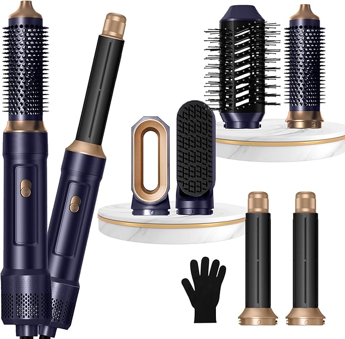 Blow Dryer Brush Set of 6 in 1, Air Curling Iron 3 Temperature Negative Ionic Hair Dryer Brush, Hot Air Brush Hair Styling Tools, 800W Volumize Straightener Round Brush Blow Dryer 100-120V
