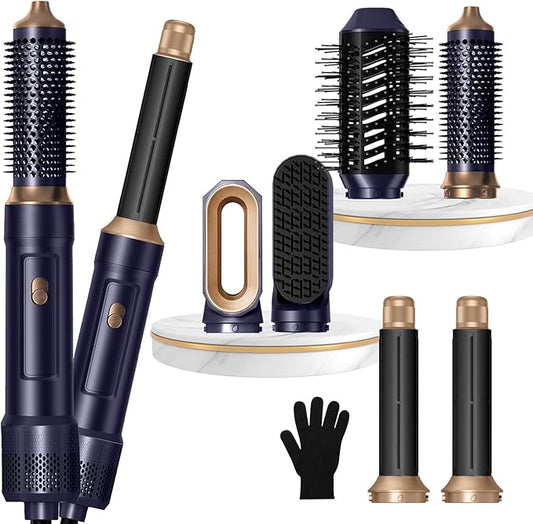 Blow Dryer Brush Set of 6 in 1, Air Curling Iron 3 Temperature Negative Ionic Hair Dryer Brush, Hot Air Brush Hair Styling Tools, 800W Volumize Straightener Round Brush Blow Dryer 100-120V