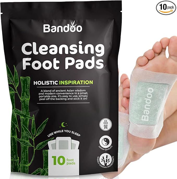Bandoo Original Foot Pads | Premium Natural Foot Care Pads with Bamboo Vinegar & Tourmaline | Comfortable Overnight Foot Application | for Men & Women | 10 Pads