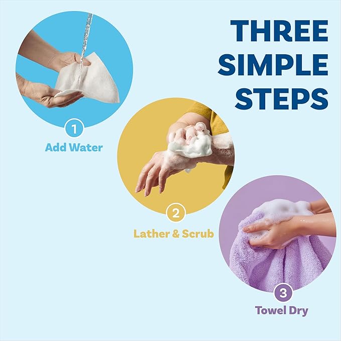 Scrubzz Disposable No Rinse Bathing Wipes - All-in-1 Single Use Shower Wipes, Simply Dampen, Lather, and Dry Without Shampoo or Rinsing (Lavender, 4-Pack)