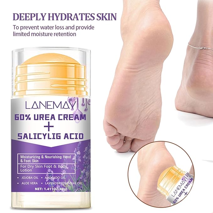 2Pcs Urea Cream 60% for Feet & Dry Cracked Skin, Cracked Heel Repair Stick Maximum Strength Moisturizing Foot & Hand Balm (Lavender)
