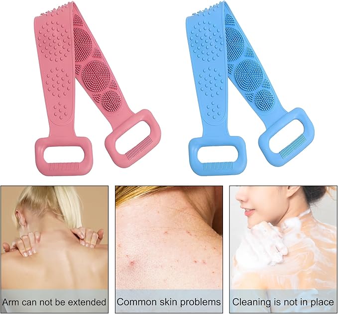 Silicone Body Scrubber for Shower,Silicone Back Body Scrubber with Handle,27.5 Inch Exfoliating Deep Clean Bath Body Brush Scrubber for Men and Women-2 PCS