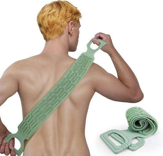 Exfoliating Back Scrubber for Shower,Double-Sided Back Scrub Washcloth Strap,Cover The Entire Back for Men Women,Silicone Back Massage Bath Brush,Exfoliate and Massage (Green)