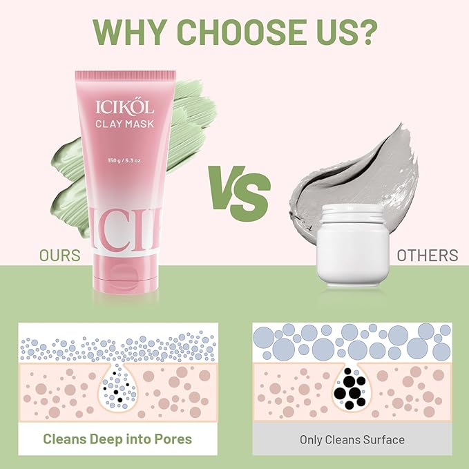 Deep Cleansing Green Clay Mask for Face with Marine Mineralt, Repair Mud Mask to Balance Oil and Moisture, Minimize Blackheads, Soothing Care Pore Cleansing Mask with Brush