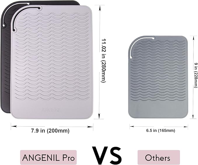ANGENIL Pro Large Silicone Heat Resistant Mat for Curling Irons, Titanium Ceramic Flat Iron Hair Straightener and Hair Curler for Hot Hair Tools Mat Pouch 2-in-1, Iron Scald Accessories, 11.02" x 7.9"