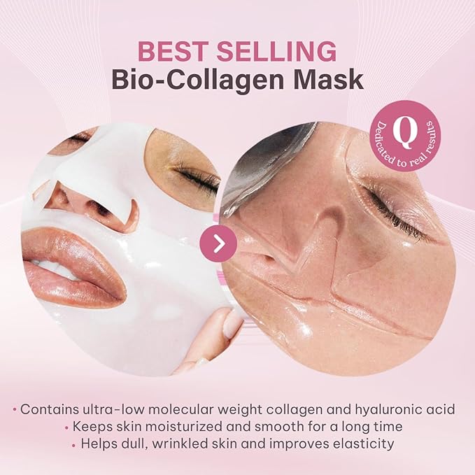 Quasi Bio-Collagen Face Mask Overnight – Hydrating Korean Sheet Mask – Niacinamide & Low Molecular Collagen – Firming & Smoothing Skincare for All Skin Types – 4 Masks